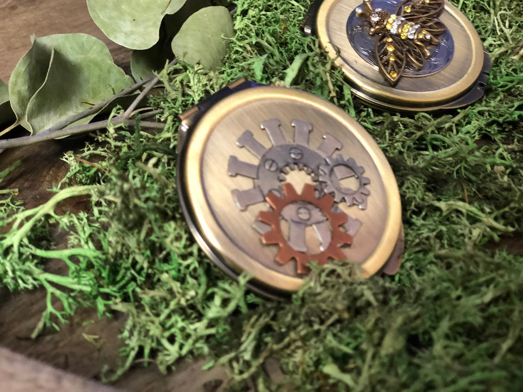 Steampunk Gears small brass compact mirror