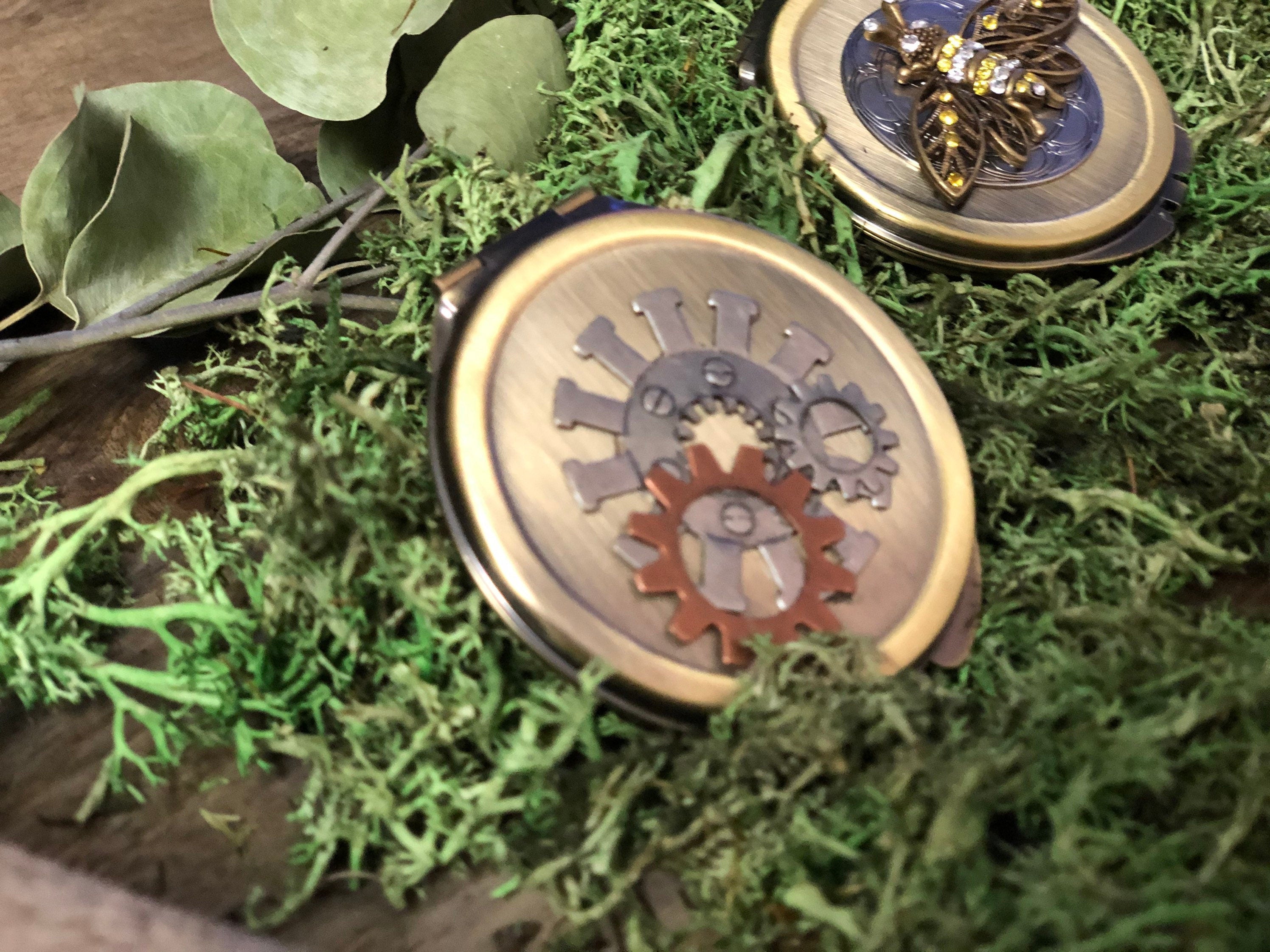 Steampunk Gears small brass compact mirror