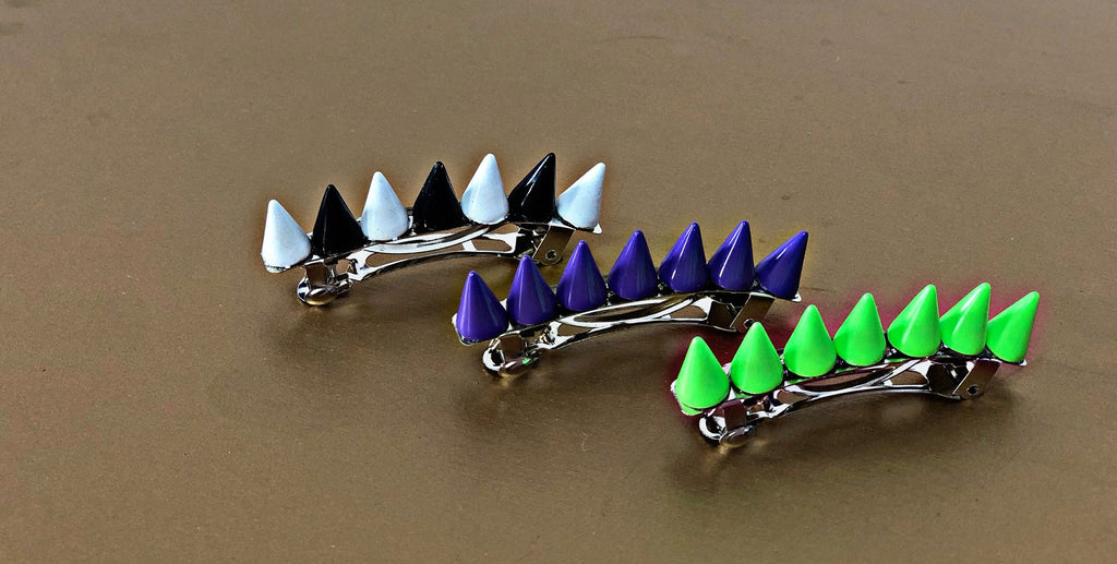 Spiked Barrette Set: Black & White Punk Hair Accessories