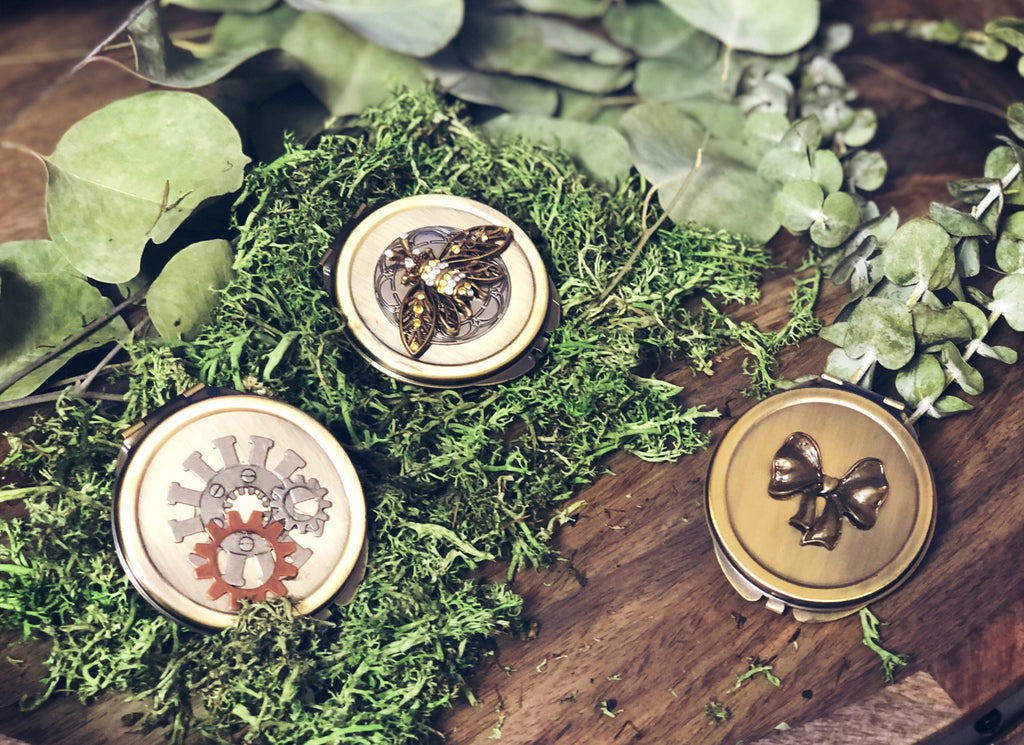 Steampunk Gears small brass compact mirror