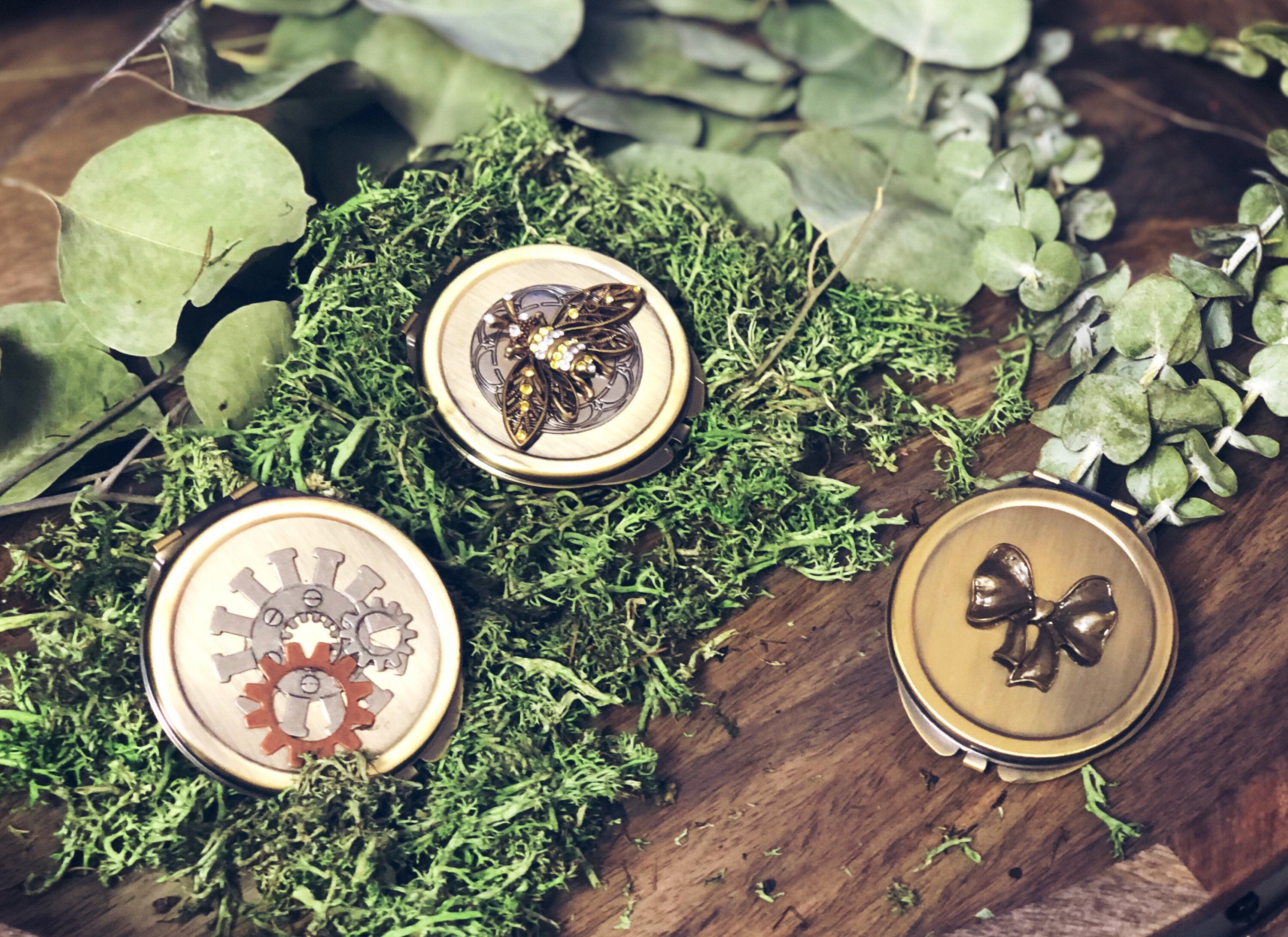 Steampunk Gears small brass compact mirror