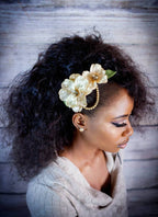 Cream Double Glitter Flower Hair Comb with Pearls