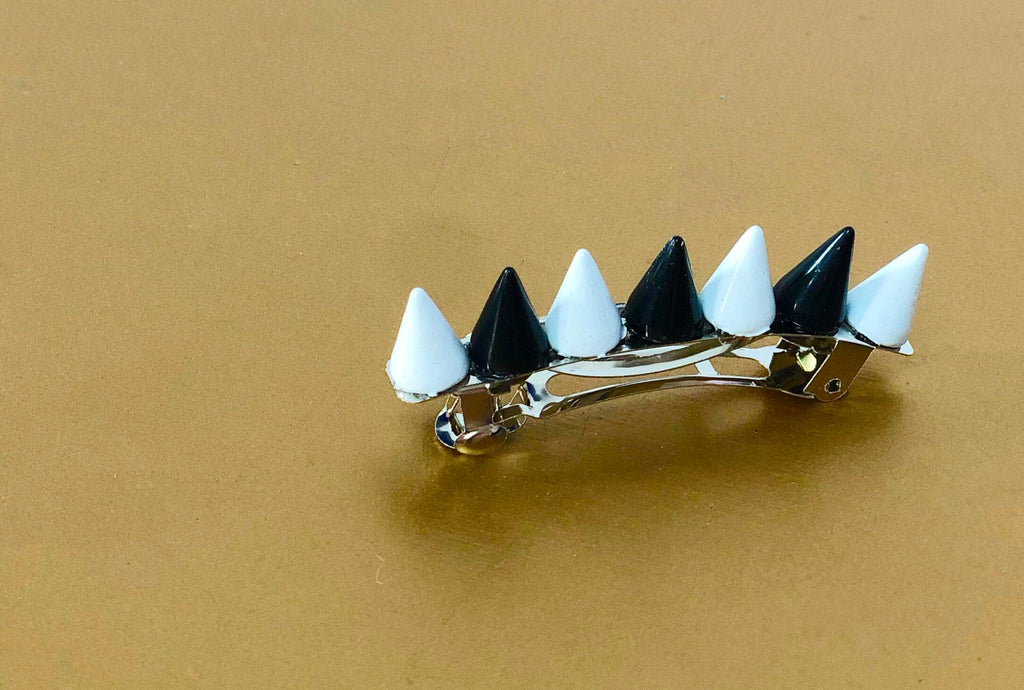 Spiked Barrette Set: Black & White Punk Hair Accessories