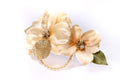 Cream Double Glitter Flower Hair Comb with Pearls