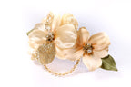 Cream Double Glitter Flower Hair Comb with Pearls