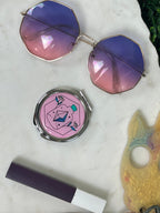 Apothecary Logo Compact Mirror: Silver Metal Handbag Mirror