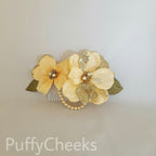 Cream Double Glitter Flower Hair Comb with Pearls